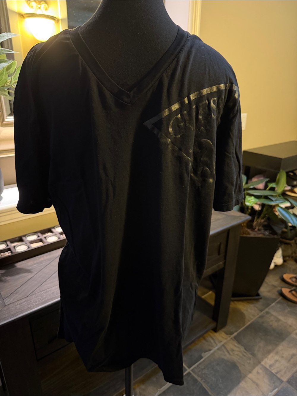 Guess Black V-Neck Short Sleeve Logo Tee